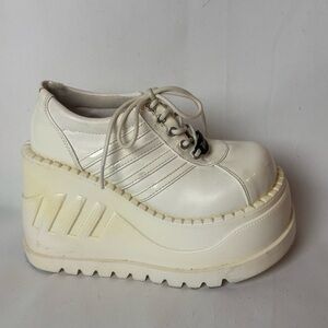 DEMONIA STOMP-08 Women's White Punk Cyber Goth Wedge Platform Oxford Shoes READ